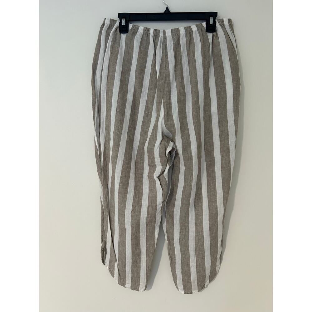 FLAX 100% Linen Vertical Stripe White Taupe Pant Wide Leg EUC L - Picture 6 of 10